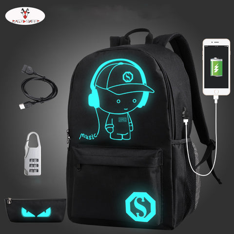 Luminous Animation School Bags For Teenager with USB Charger